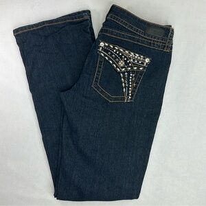 Natural Reflections Rhinestone Embellished Heavy Stitch Dark Wash Bootcut Jeans